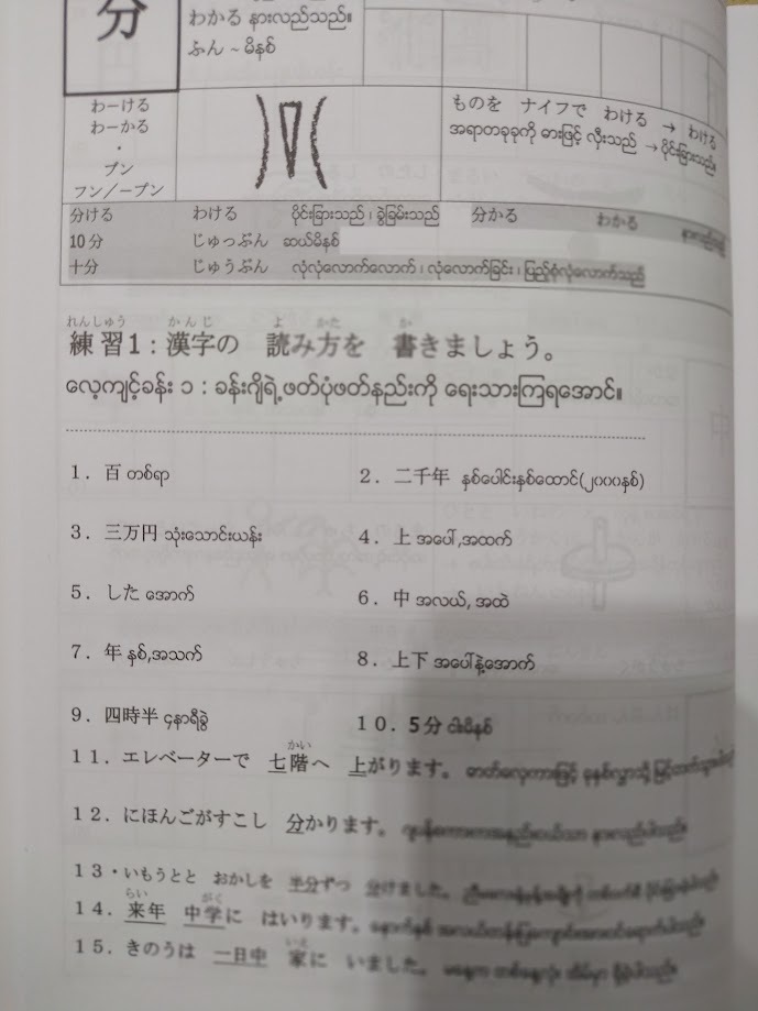 N5 Kanji မြန်မာဘာသာပြန်( Aye Chan Mon)