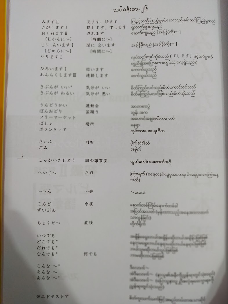 Minna no Nihongo N4 ဂျပန်စာ N4 အခြေခံအဆင့် ၂ -